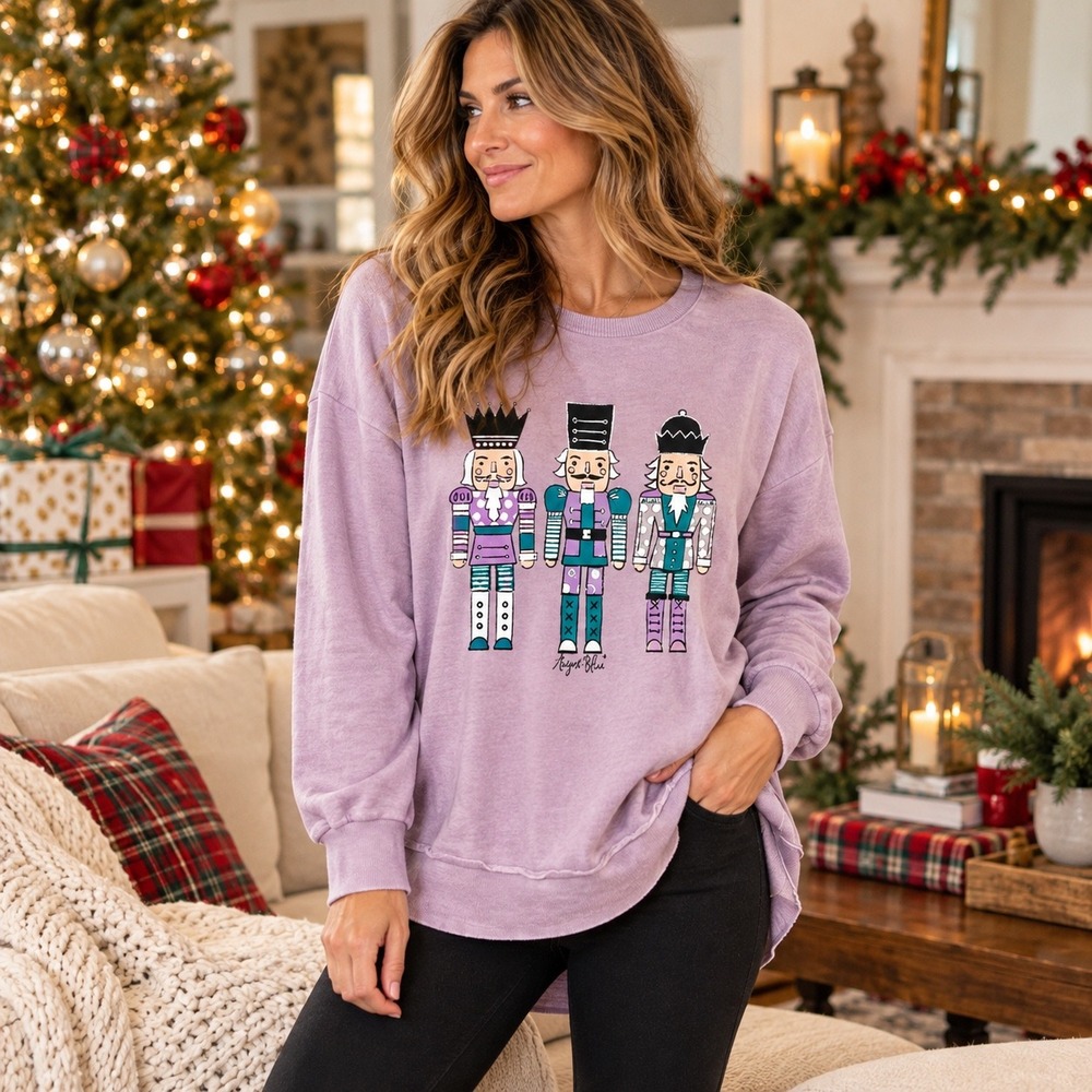 August Bleu Nutcracker Christmas Sweatshirt Womens XL Lavender Purple Hi Low NWT
